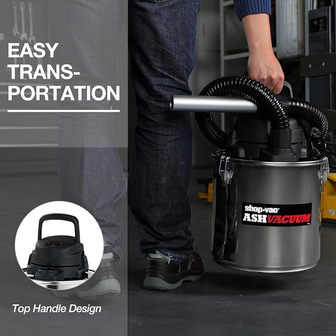 wet/dry vacuum 4 Gallon 2.0 Peak HP Ash Vacuum, 7.0 Amps Ash Vac Cleaner with HEPA Filter, Hose and Accessories for