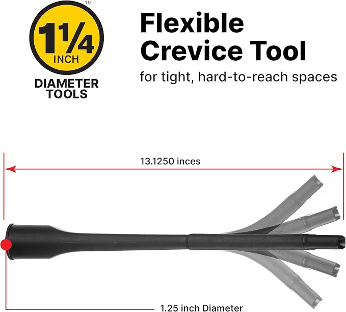 wet/dry vacuum 9017900 Flexible Crevice Tool, 1.25 Inch Diameter x 12 Inch Length, Accessing Tight Spaces and, alternate view
