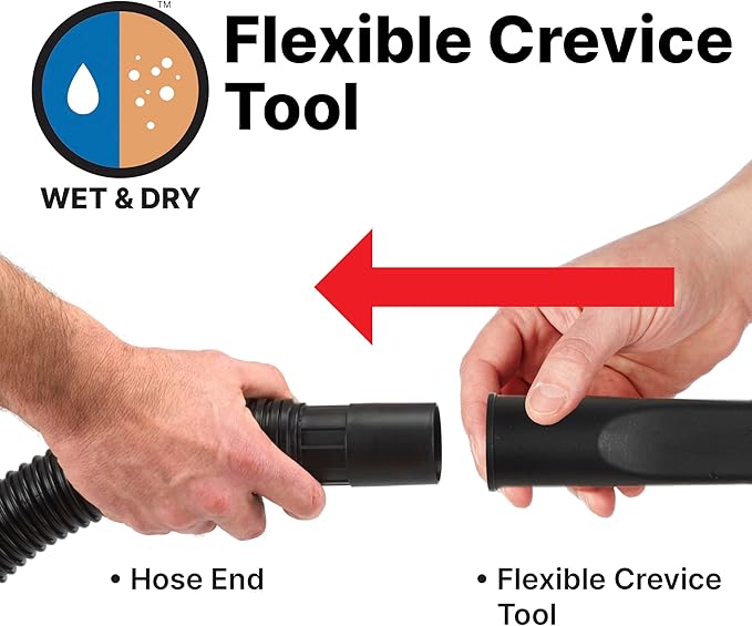 wet/dry vacuum 9017900 Flexible Crevice Tool, 1.25 Inch Diameter x 12 Inch Length, Accessing Tight Spaces and, alternate view