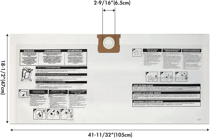wet/dry vacuum 90663 15 To 22 Gallon Disposable Filter Bags, 6 Pack, alternate product view 2