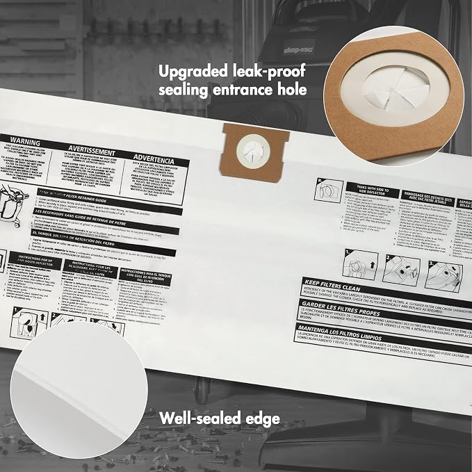 wet/dry vacuum 90663 15 To 22 Gallon Disposable Filter Bags, 6 Pack, alternate product view 5