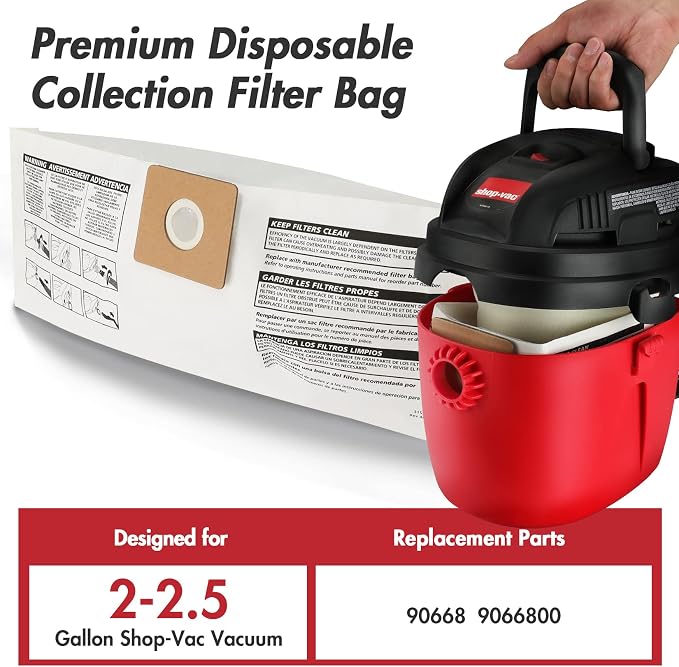 wet/dry vacuum 90668 2-2.5 Gallon Disposible Filter Bags,6 Pack, alternate product view 4