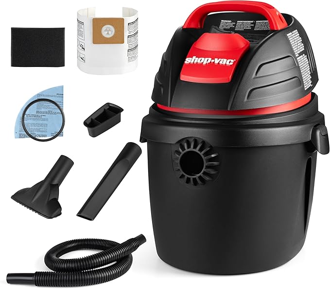wet/dry vacuum 9303511 2.5 Gallon Wet Dry Vacuum, 2.5 Peak HP, 1.25 Inch Diameter x 4 Foot Hose, 12 Ft Cord Length, Wall
