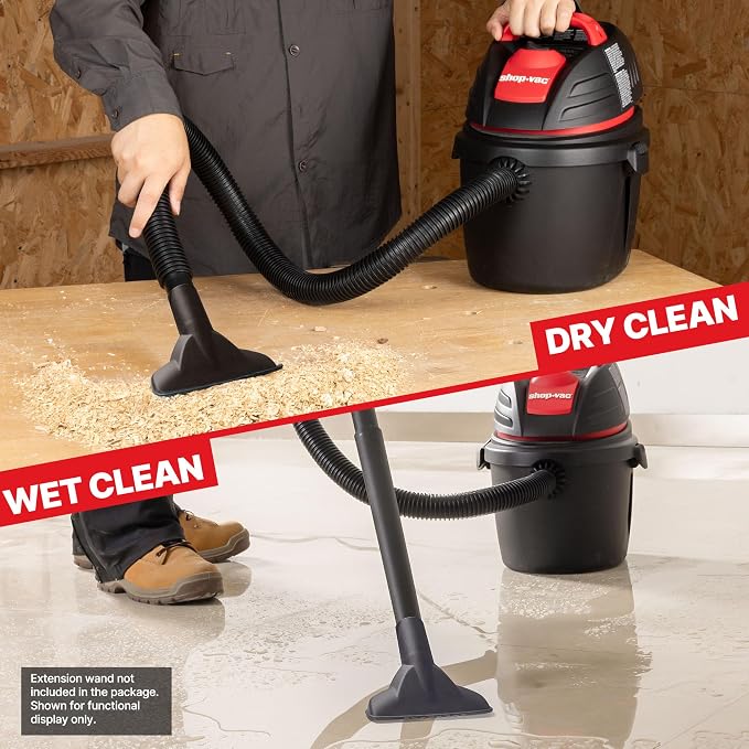 wet/dry vacuum 9303511 2.5 Gallon Wet Dry Vacuum, 2.5 Peak HP, 1.25 Inch Diameter x 4 Foot Hose, 12 Ft Cord Length, Wall