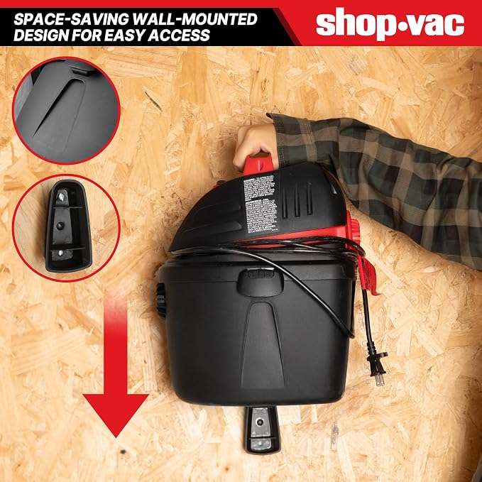 wet/dry vacuum 9303511 2.5 Gallon Wet Dry Vacuum, 2.5 Peak HP, 1.25 Inch Diameter x 4 Foot Hose, 12 Ft Cord Length, Wall