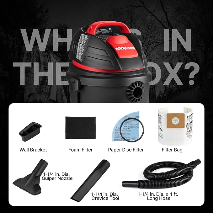 wet/dry vacuum 9303511 2.5 Gallon Wet Dry Vacuum, 2.5 Peak HP, 1.25 Inch Diameter x 4 Foot Hose, 12 Ft Cord Length, Wall