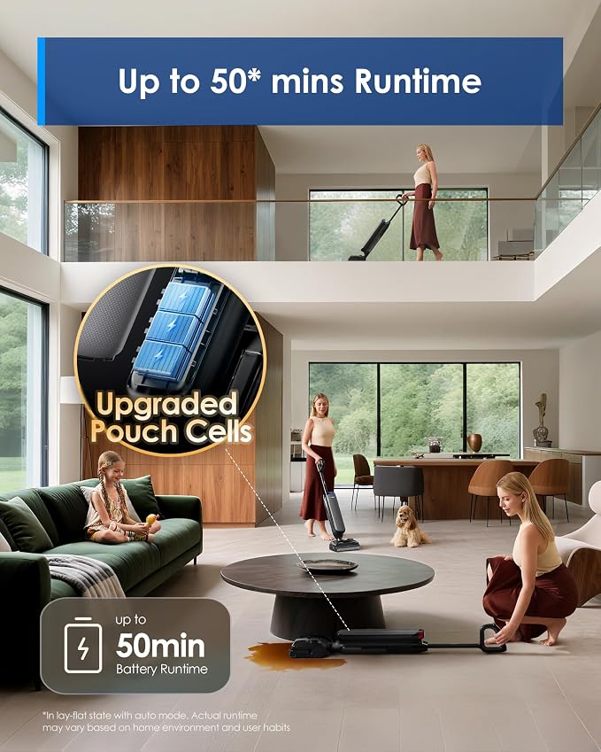 Wet Dry Vacuum Cleaner 22kPa Suction Floor Cleaner Mop, 50 Min Runtime, iLoop Smart Sensor, DualBlock Anti-Tangle Design