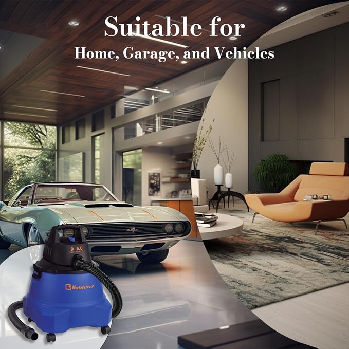 Wet Dry Vacuum Cleaner, 9.0 Gallon Tank, 5.0 HP Powerful Vacuum for Dry and Wet Messes, Vacuum Cleaner and Blower