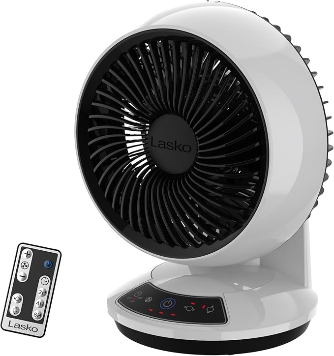 Whirlwind Orbital Motion Air Circulator Table Fan, 3 Speeds, Timer, Dark Mode, Remote Control for Small and Medium Sized