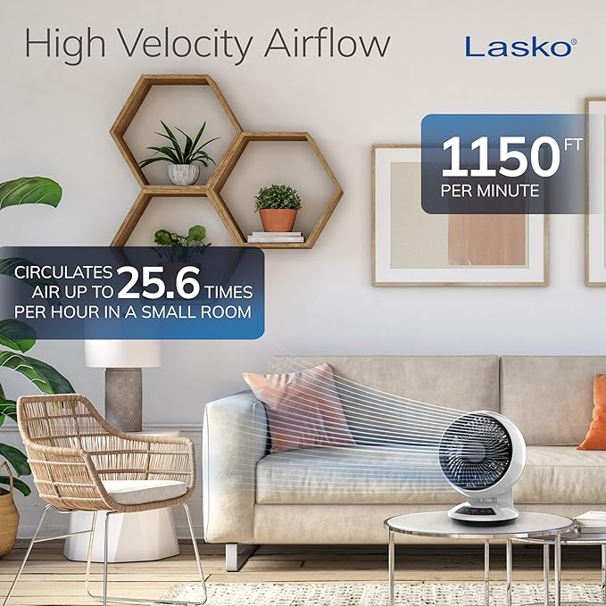 Whirlwind Orbital Motion Air Circulator Table Fan, 3 Speeds, Timer, Dark Mode, Remote Control for Small and Medium Sized