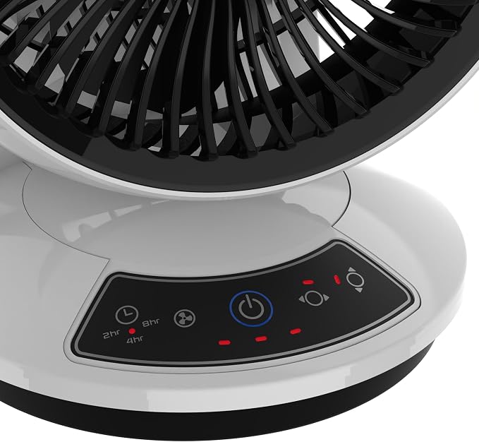 Whirlwind Orbital Motion Air Circulator Table Fan, 3 Speeds, Timer, Dark Mode, Remote Control for Small and Medium Sized