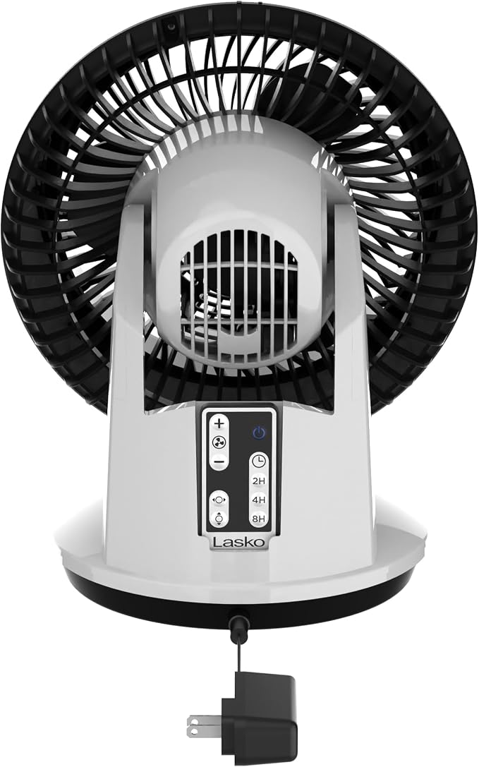 Whirlwind Orbital Motion Air Circulator Table Fan, 3 Speeds, Timer, Dark Mode, Remote Control for Small and Medium Sized