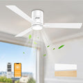 White 52 inch Ceiling Fan with Light, Remote Control, Flush Mount, Noiseless, Reversible, 6CCT, Dimmable, 6 Speeds, Timeable