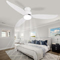 White 52 inch Ceiling Fans with Lights and Remote, 3 Blade Modern Low Profile Ceiling Fan, 6 Speeds Quiet Reversible DC