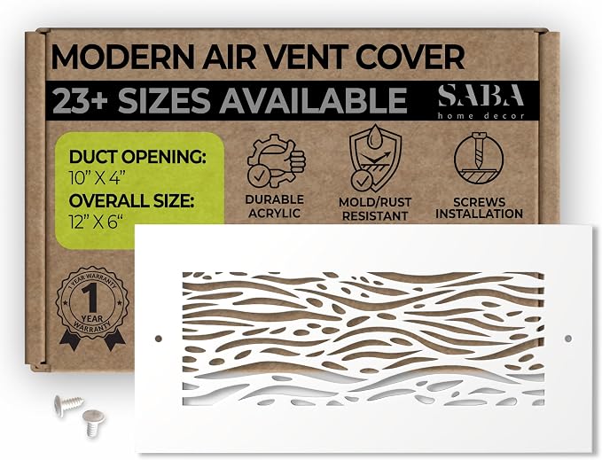 White Air Vent Cover - Acrylic Plexiglass 4" x 10" Duct Opening (6" x 12" Overall) Return Grille Decorative Covers for Walls