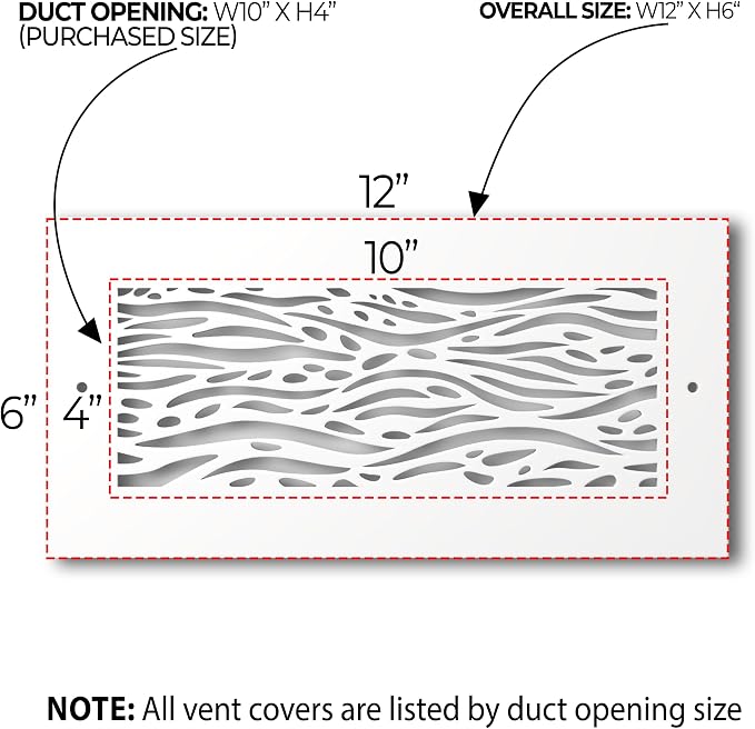 White Air Vent Cover - Acrylic Plexiglass 4" x 10" Duct Opening (6" x 12" Overall) Return Grille Decorative Covers for Walls