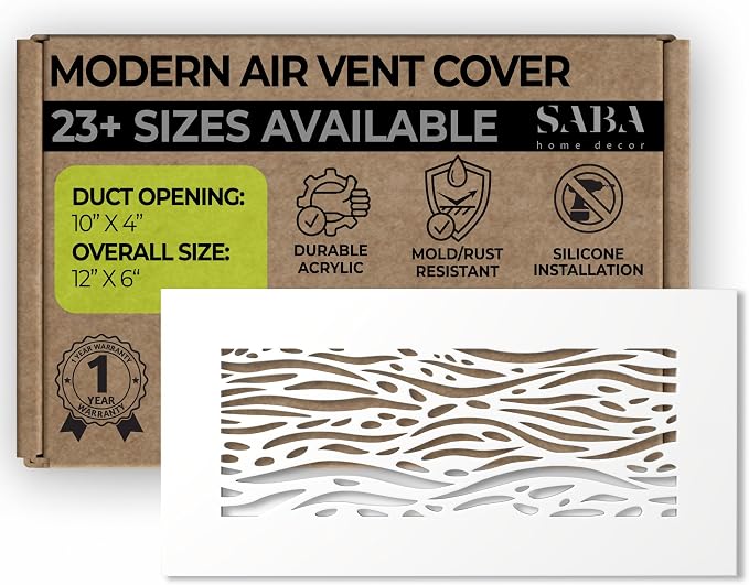 White Air Vent Cover - Acrylic Plexiglass 4" x 10" Duct Opening (6" x 12" Overall) Return Grille Decorative