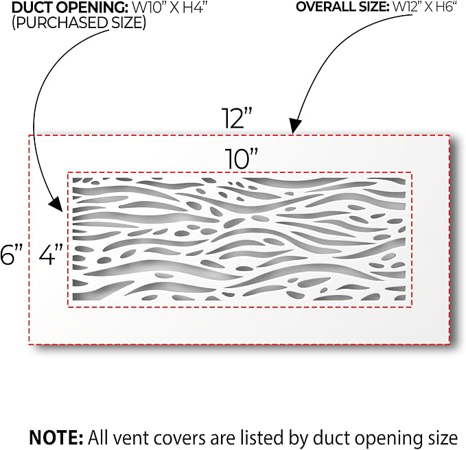 White Air Vent Cover - Acrylic Plexiglass 4" x 10" Duct Opening (6" x 12" Overall) Return Grille Decorative, alternate view 2