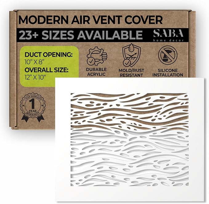 White Air Vent Cover - Acrylic Plexiglass 8 x 10 Duct Opening (10 x 12 Overall) Return Grille Decorative Covers