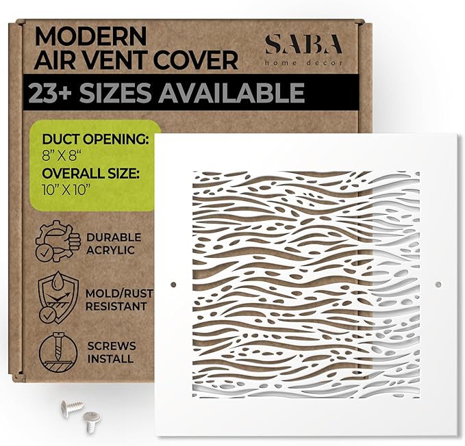 White Air Vent Cover - Acrylic Plexiglass 8" x 8" Duct Opening (10" x 10" Overall) Return Grille Decorative