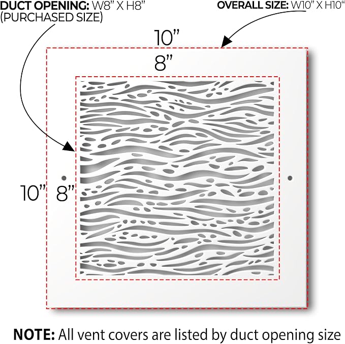 White Air Vent Cover - Acrylic Plexiglass 8" x 8" Duct Opening (10" x 10" Overall) Return Grille Decorative, alternate view 2