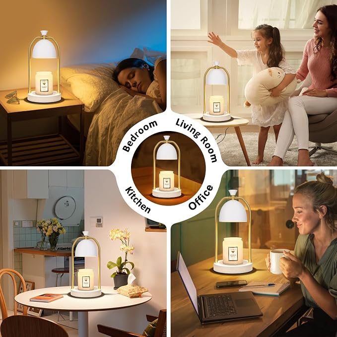 White and Gold Candle Warmer Lamp with Timer-Electric Candle Warmer Lamp for Bedroom Decor, Dimmable Candle Light Warmer,Home