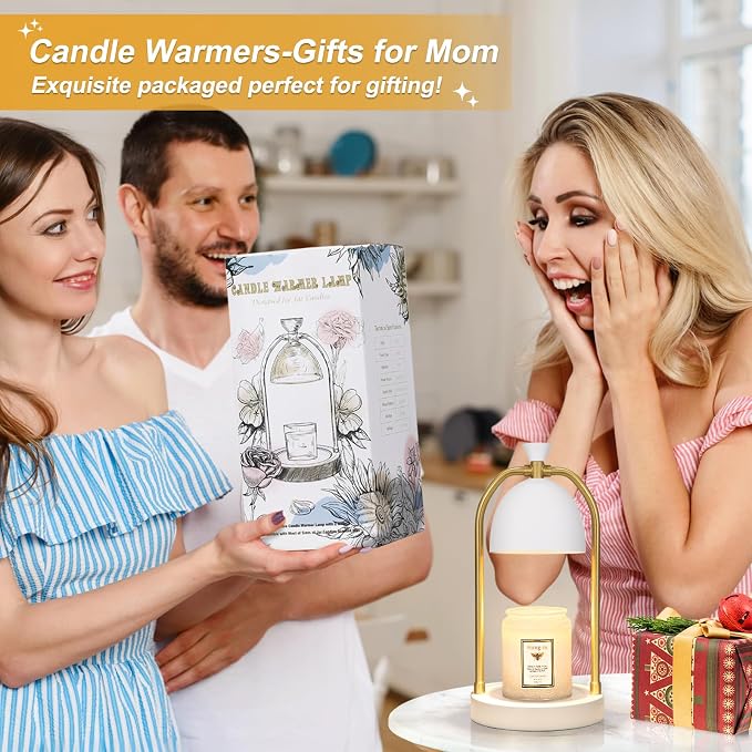 White and Gold Candle Warmer Lamp with Timer-Electric Candle Warmer Lamp for Bedroom Decor, Dimmable Candle Light Warmer,Home