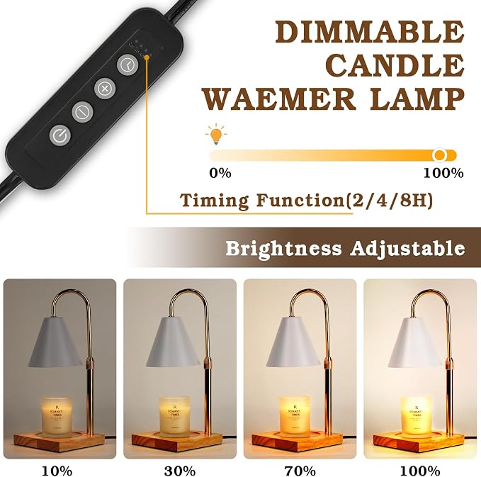 White Candle Warmer Lamp with Timer Dimmer, Electric Candle Lamp Warmer for Bedroom Decor, Birthday Gifts for Mom, Adjustable