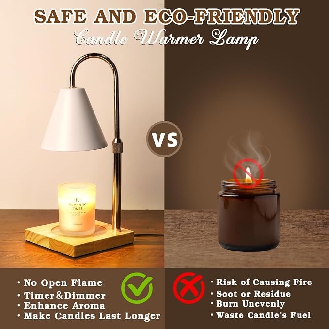 White Candle Warmer Lamp with Timer Dimmer, Electric Candle Lamp Warmer for Bedroom Decor, Birthday Gifts for Mom, Adjustable