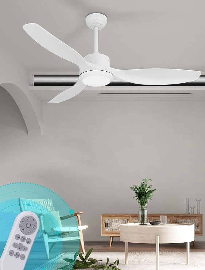 White Ceiling Fan with Light, 52" Outdoor Ceiling Fans with Lights and Remote, 3 Color Light, 6 Speed, DC Motor, for