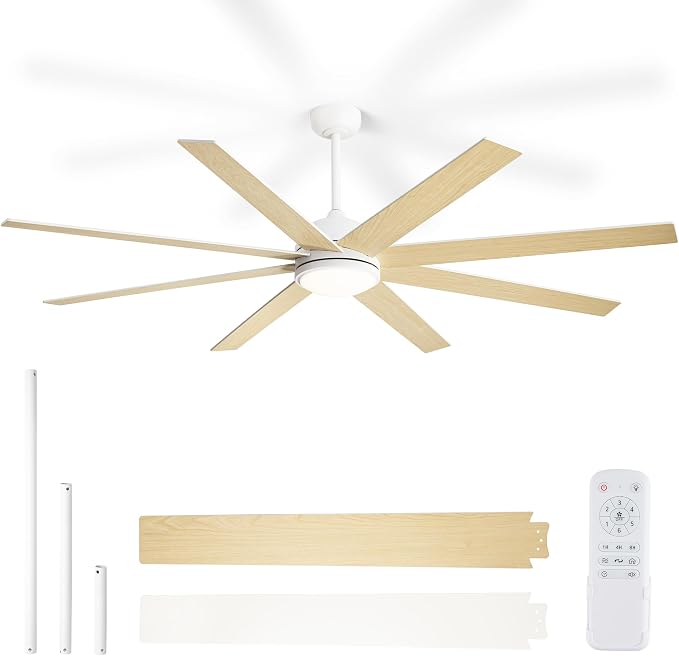White Ceiling Fans with Lights, 72 inch Large Ceiling Fans with Light and Remote for Living Room Patio, 6 Speeds, Reversible
