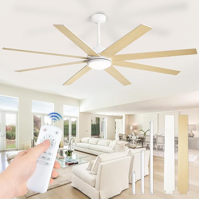 White Ceiling Fans with Lights, 72 inch Large Ceiling Fans with Light and Remote for Living Room Patio, 6 Speeds, Reversible