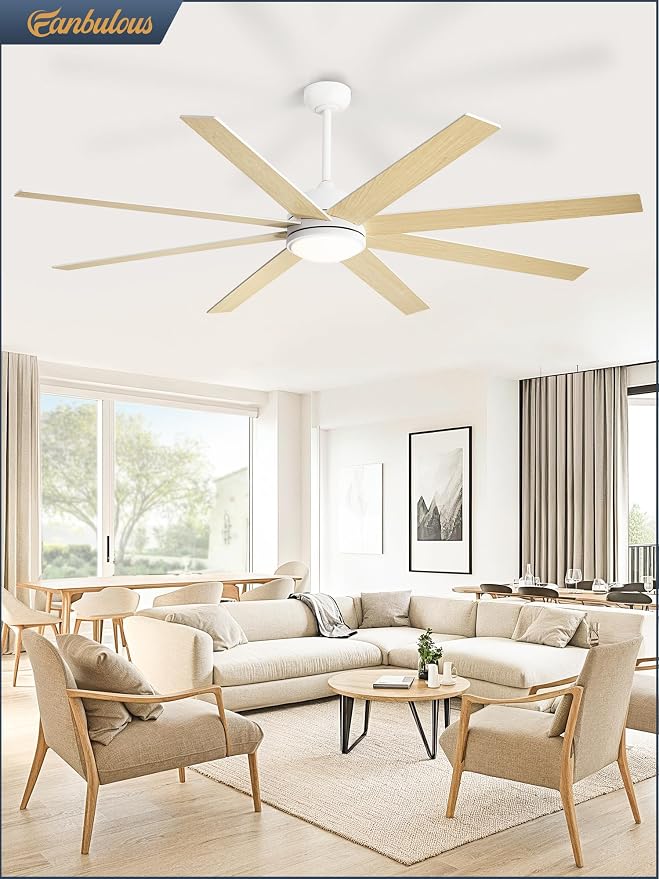 White Ceiling Fans with Lights, 72 inch Large Ceiling Fans with Light and Remote for Living Room Patio, 6 Speeds, Reversible