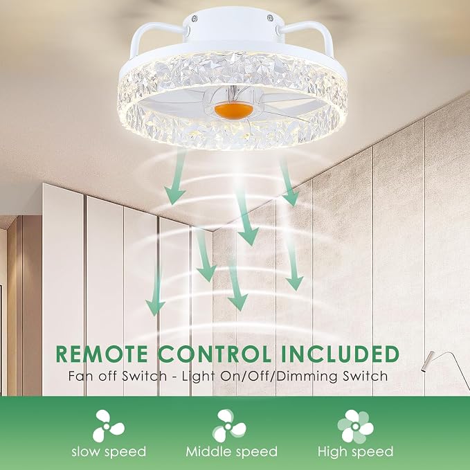 White Ceiling Fans with Lights and Remote - Low Profile Flush Mount Ceiling Fans - 13” Modern Bladeless Enclosed, alternate
