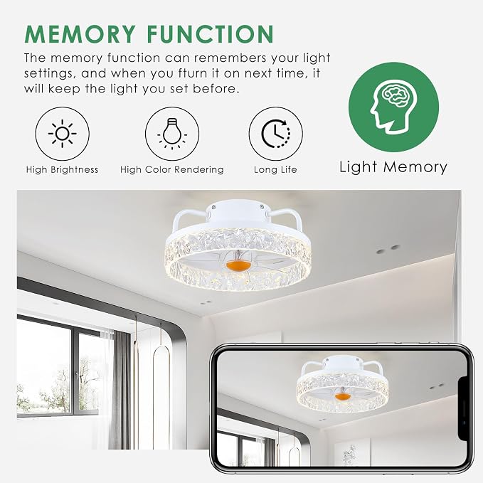 White Ceiling Fans with Lights and Remote - Low Profile Flush Mount Ceiling Fans - 13” Modern Bladeless Enclosed, alternate