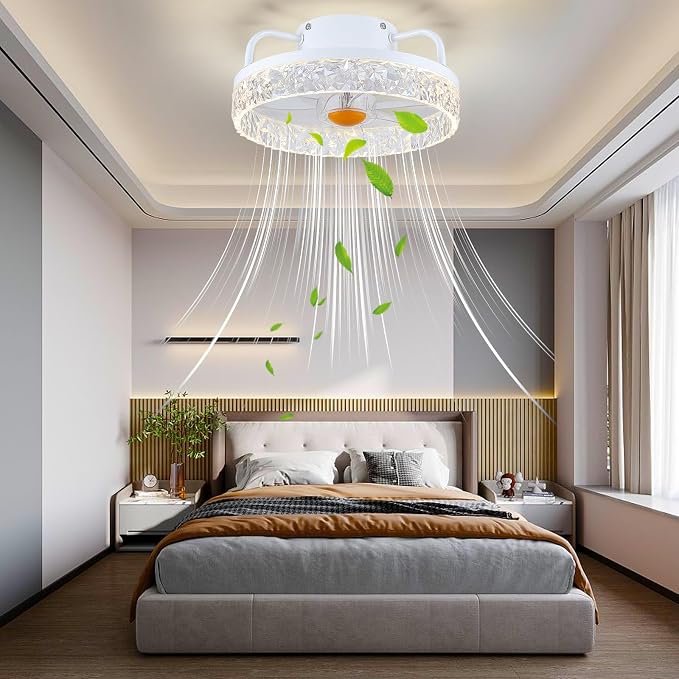 White Ceiling Fans with Lights and Remote - Low Profile Flush Mount Ceiling Fans - 13” Modern Bladeless Enclosed, alternate