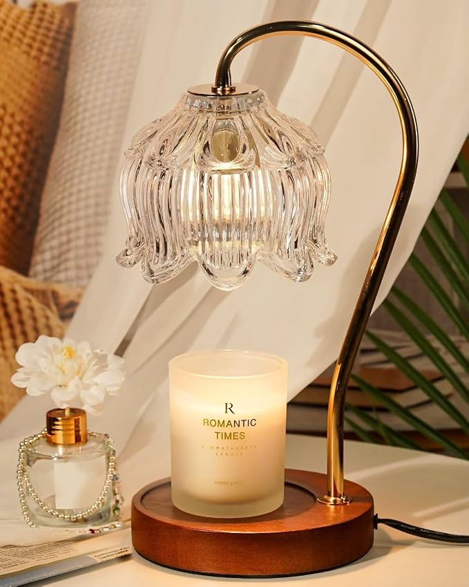White Clear Candle Warmer Lamp with Timer Dimmer, Flower Candle lamp Warmer, 2 Bulbs, Wax Melter Warmer for Jar Scented