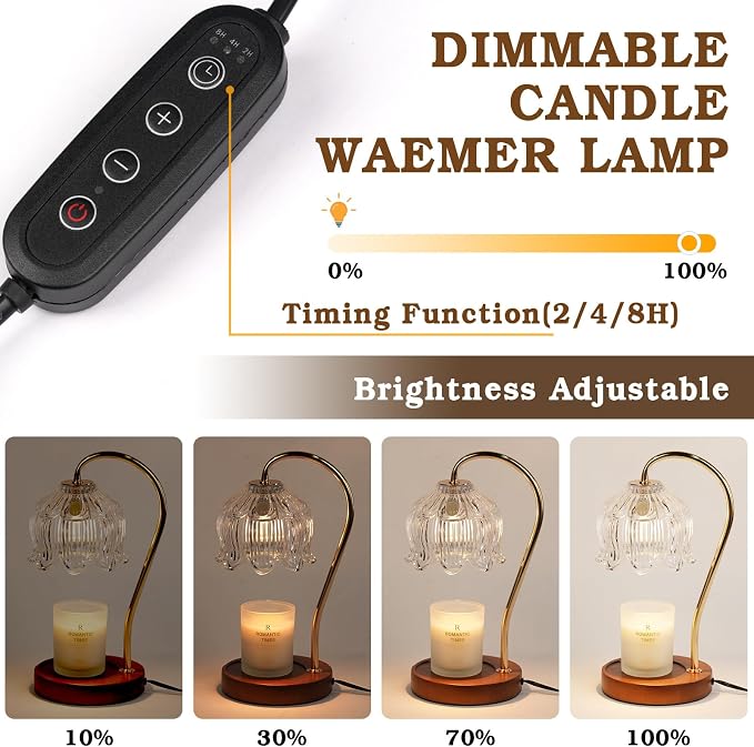 White Clear Candle Warmer Lamp with Timer Dimmer, Flower Candle lamp Warmer, 2 Bulbs, Wax Melter Warmer for Jar Scented