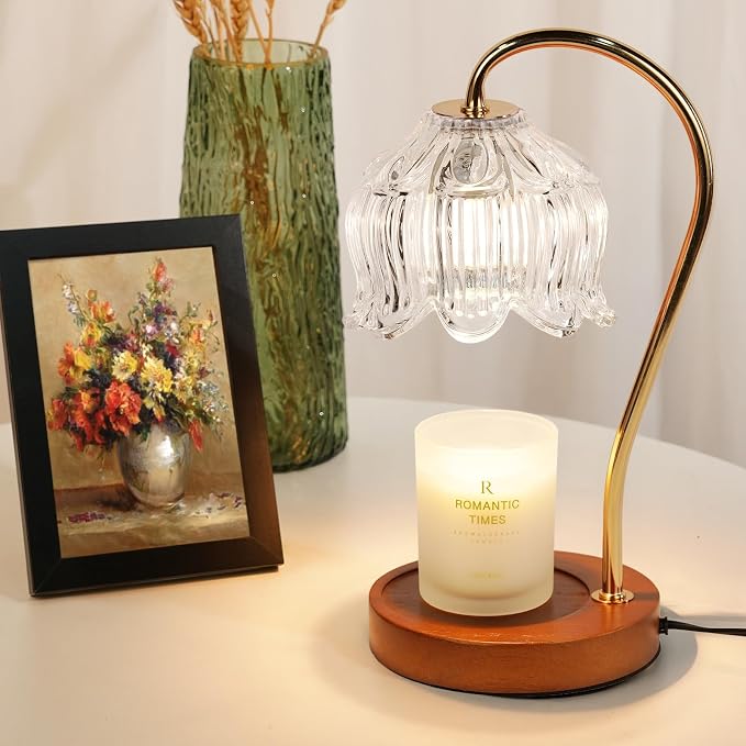 White Clear Candle Warmer Lamp with Timer Dimmer, Flower Candle lamp Warmer, 2 Bulbs, Wax Melter Warmer for Jar Scented