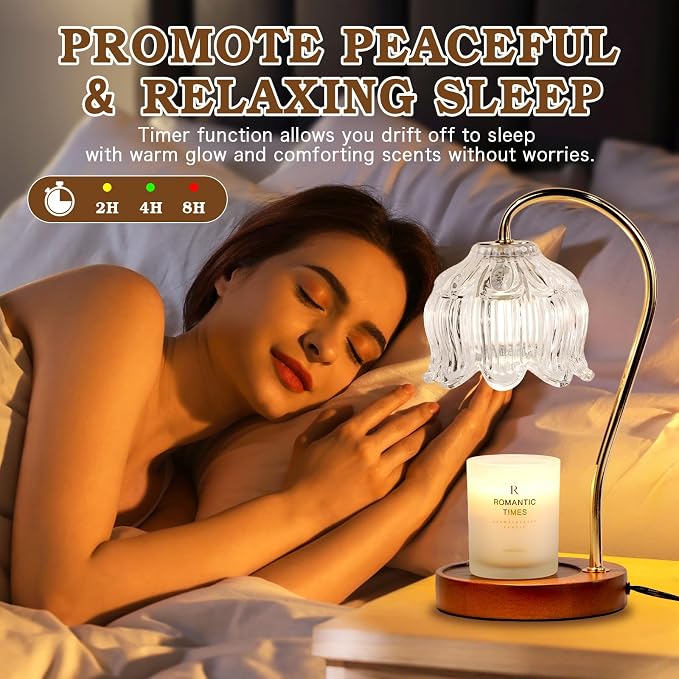 White Clear Candle Warmer Lamp with Timer Dimmer, Flower Candle lamp Warmer, 2 Bulbs, Wax Melter Warmer for Jar Scented