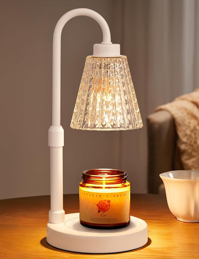 White Crystal Candle Warmer Lamp with Timer, Dimmable Candle Warmer for Jar Candles, Height Adjustable Wax Melts Warmer