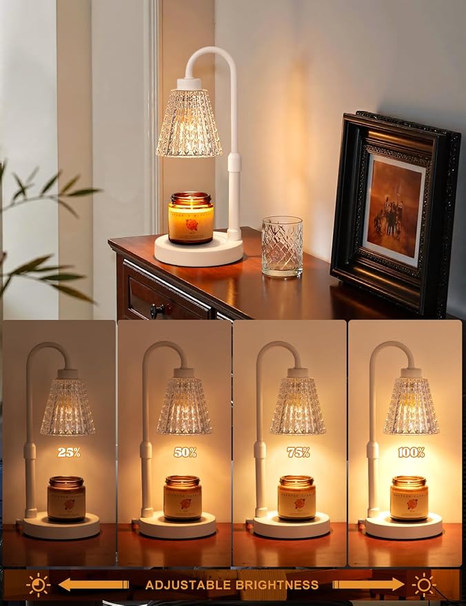 White Crystal Candle Warmer Lamp with Timer, Dimmable Candle Warmer for Jar Candles, Height Adjustable Wax Melts Warmer