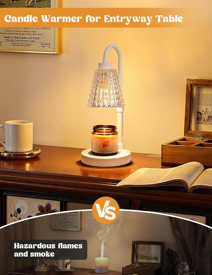 White Crystal Candle Warmer Lamp with Timer, Dimmable Candle Warmer for Jar Candles, Height Adjustable Wax Melts Warmer
