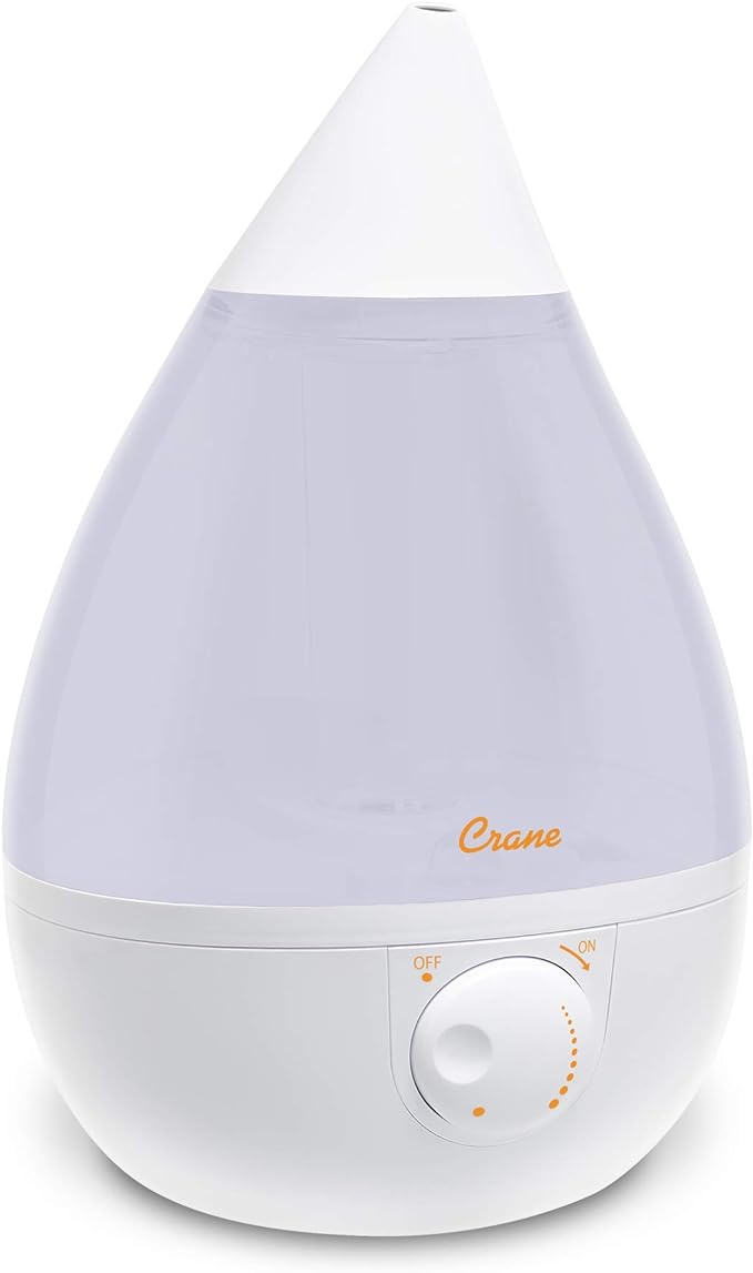 White Drop Ultrasonic Cool Mist Teardrop Humidifier, 1 Gallon Tank, Baby Humidifier for Nursery, Bedroom, Plants, Office