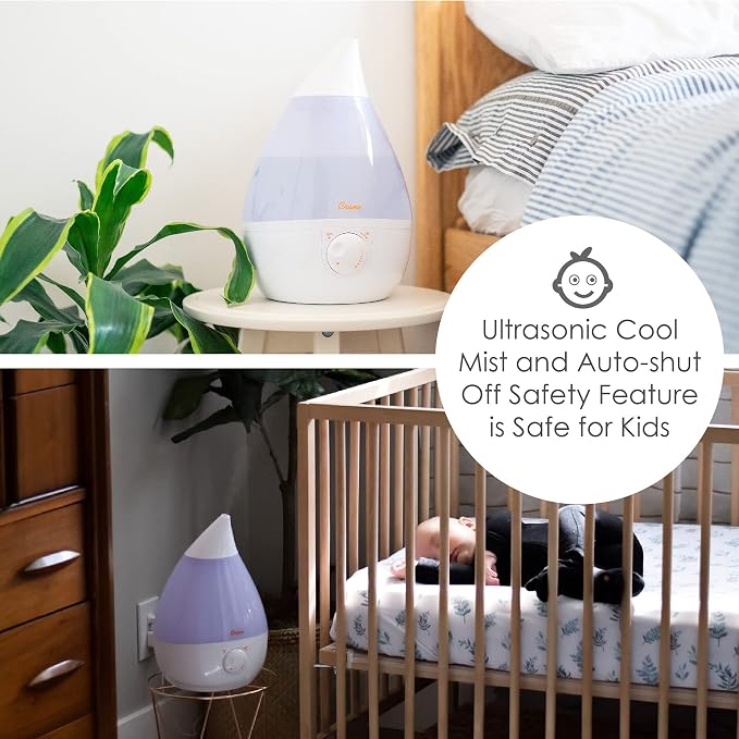 White Drop Ultrasonic Cool Mist Teardrop Humidifier, 1 Gallon Tank, Baby Humidifier for Nursery, Bedroom, Plants, Office