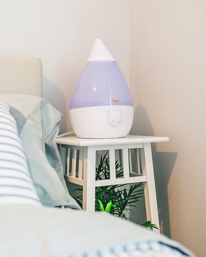 White Drop Ultrasonic Cool Mist Teardrop Humidifier, 1 Gallon Tank, Baby Humidifier for Nursery, Bedroom, Plants, Office
