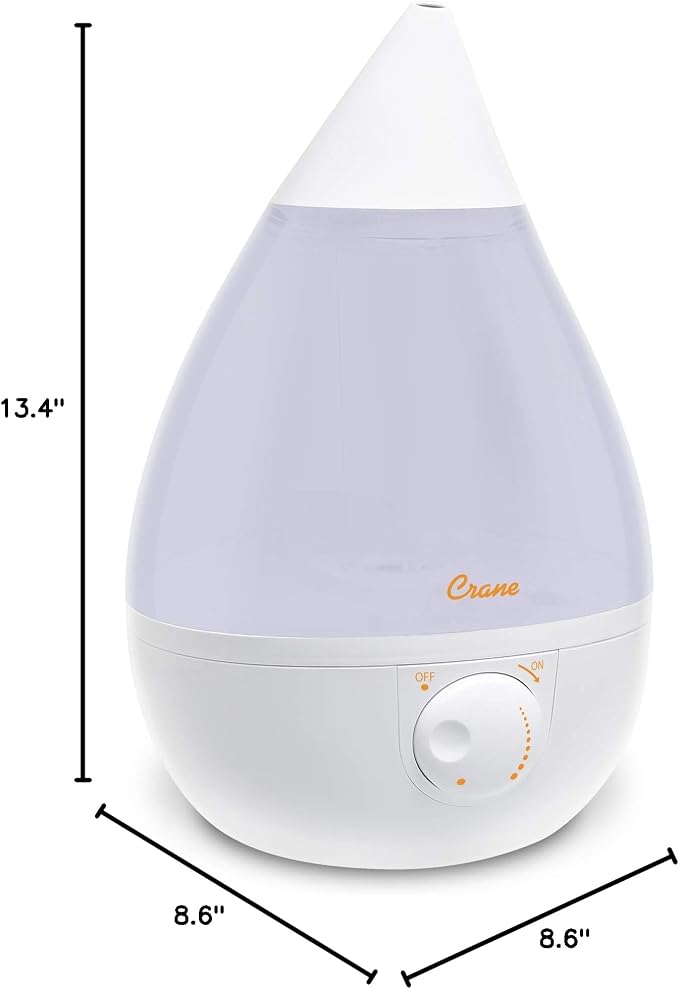 White Drop Ultrasonic Cool Mist Teardrop Humidifier, 1 Gallon Tank, Baby Humidifier for Nursery, Bedroom, Plants, Office