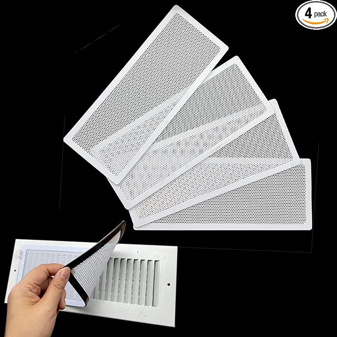 White Floor Register Vent Screen Cover 4"x10" Magnetic, Perfect for Wall/Ceiling/Floor Air Vent Filters (4-Packs), product