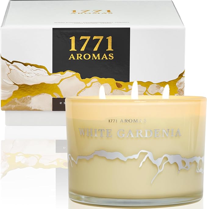 White Gardenia Scented Candles - 100% Natural Soy Wax - Large 3 Wick Jar Candle - Up to 50 Hours Burning Time, product image