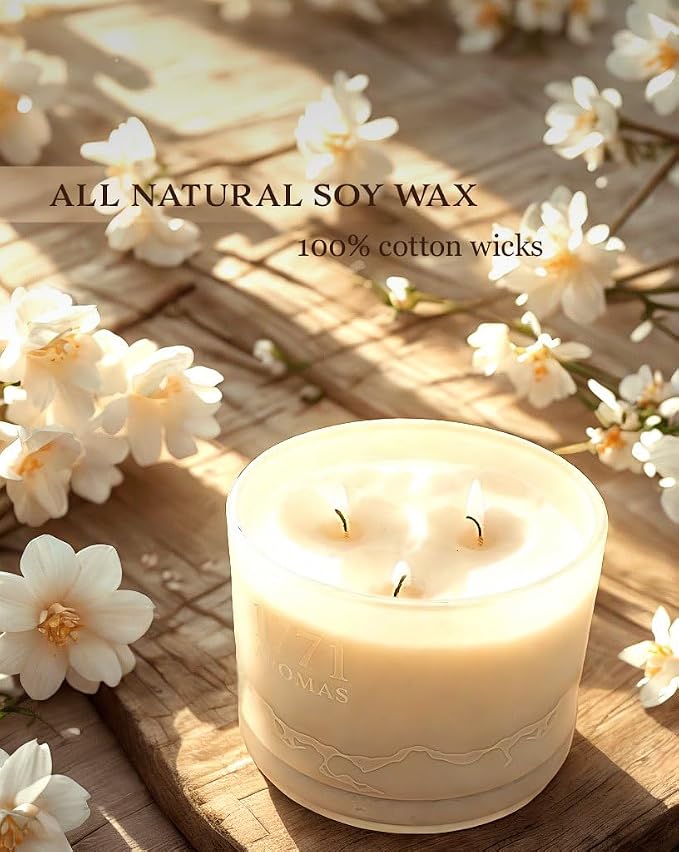 White Gardenia Scented Candles - 100% Natural Soy Wax - Large 3 Wick Jar Candle - Up to 50 Hours Burning Time, alternate